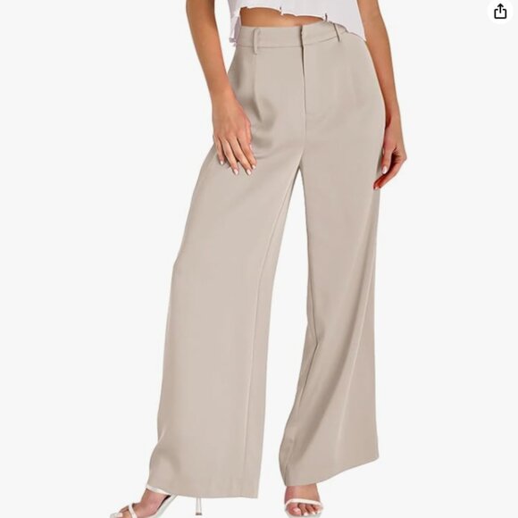 Onlypuff High Waisted Wide Leg Long Petite Trousers Pants with Pockets: Size L - Picture 2 of 5